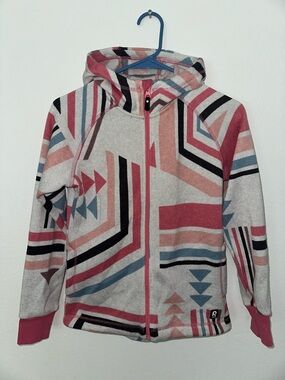 Girls' Geometric Print Hooded Zip Jacket - Pink/Blue